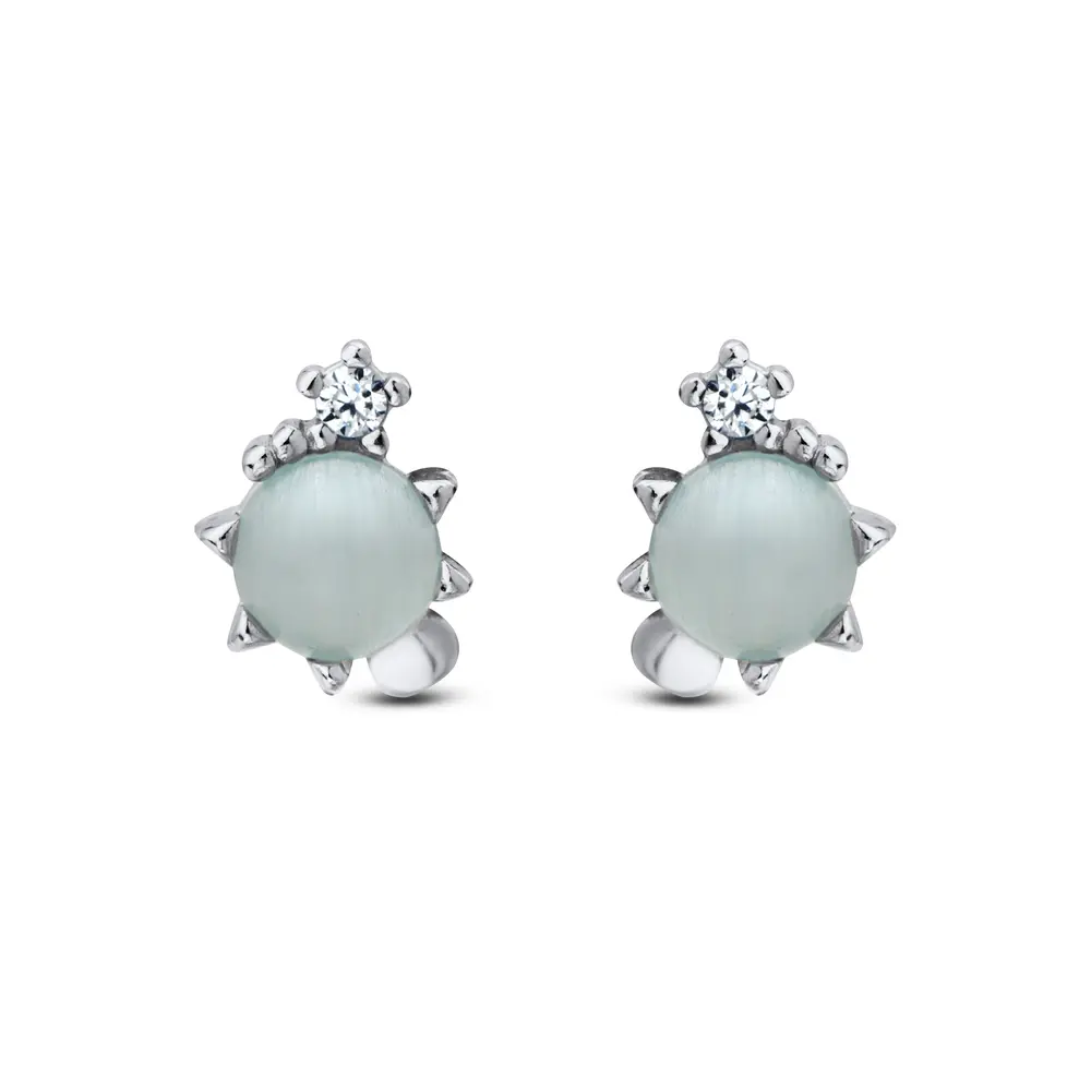 Brinco Prata Rodinada Zircônia Verde Água