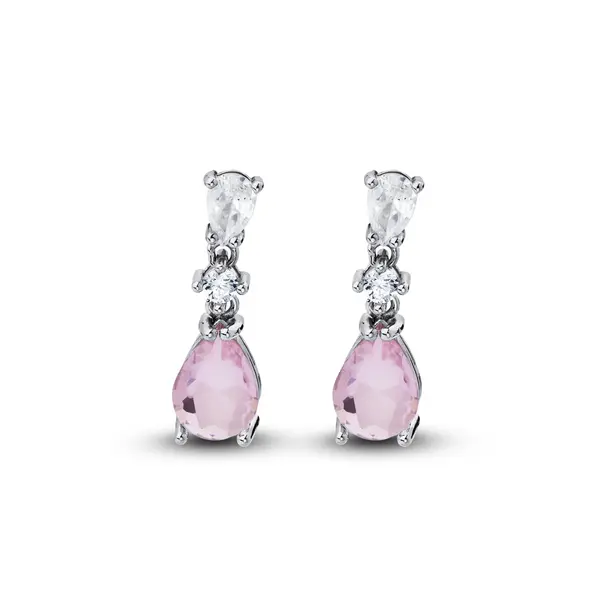 Brinco Prata Rodinada Gota em Zircônia Rosa