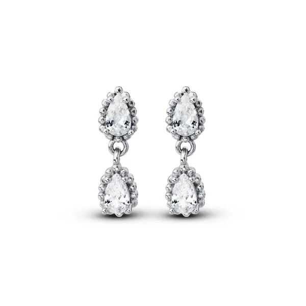 Brinco Prata Rodinada Pendente Gotas em Zircônias