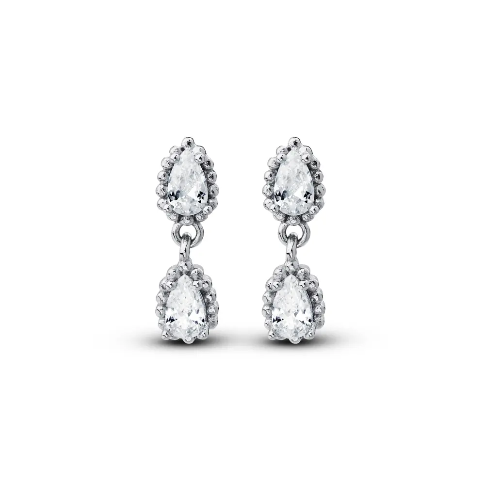 Brinco Prata Rodinada Pendente Gotas em Zircônias