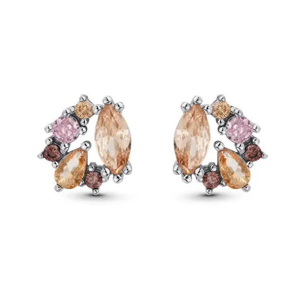 Brinco Prata Rodinada Zircônias Rosas e Laranjas