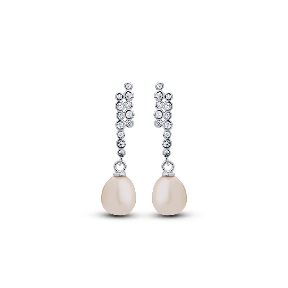 Brinco Prata Rodinada Zircônias e Pérola