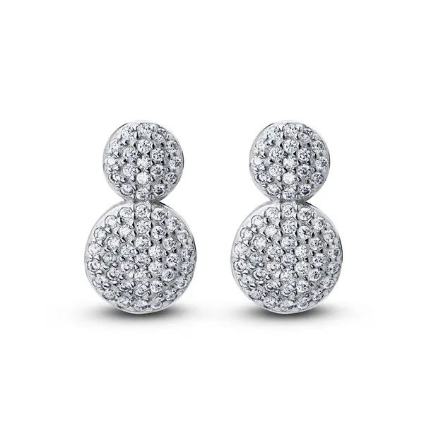 Brinco Prata Rodinada Dois Círculos Cravejados