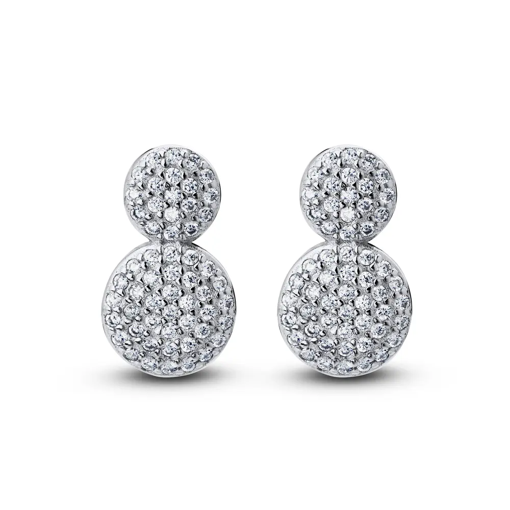 Brinco Prata Rodinada Dois Círculos Cravejados