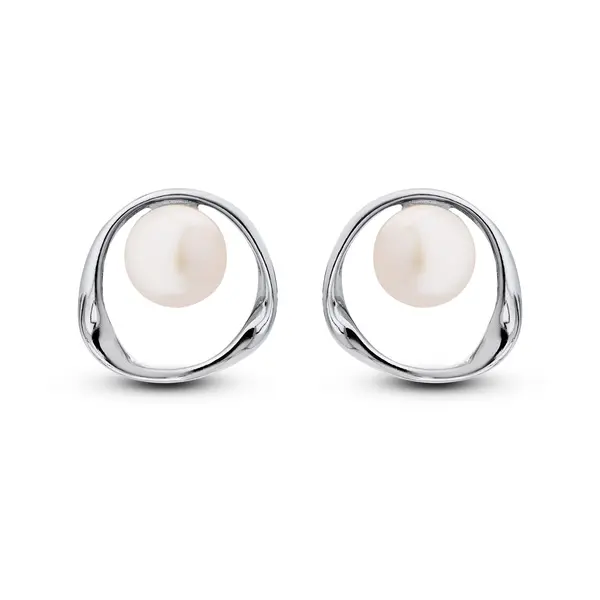 Brinco Prata Rodinada Orgânico com Pérola Central