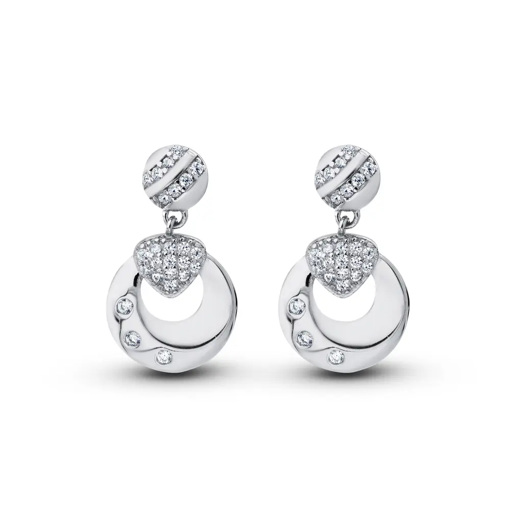 Brinco Prata Rodinada Coração e Círculo com Zircônias