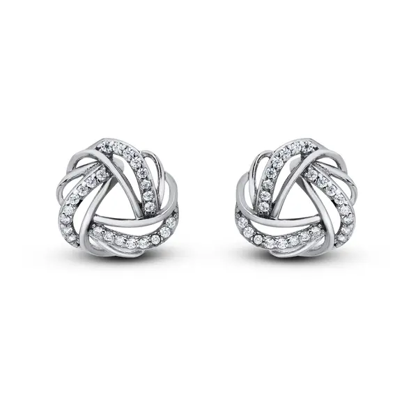 Brinco Prata Rodinada Triângulo Trançado em Zircônias