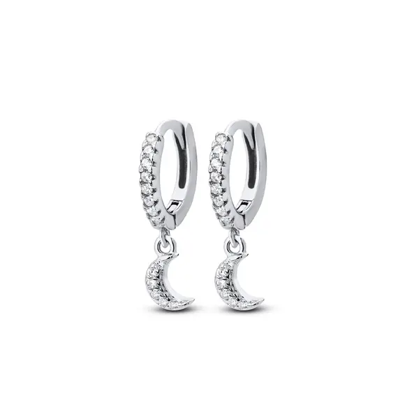 Brinco Prata Rodinada Argola Click Craveja com Meia Lua