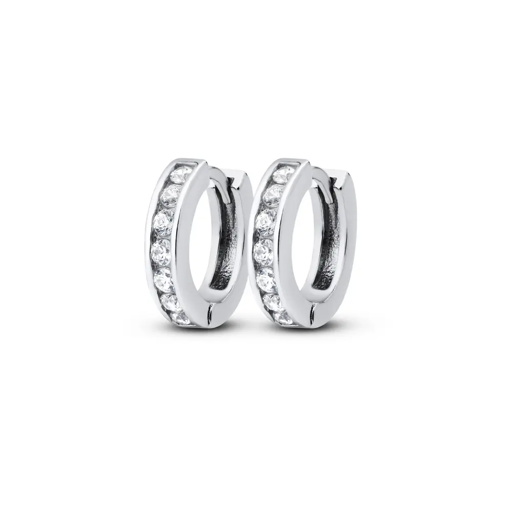 Brinco Prata Rodinada Argola Click com Zircônias P