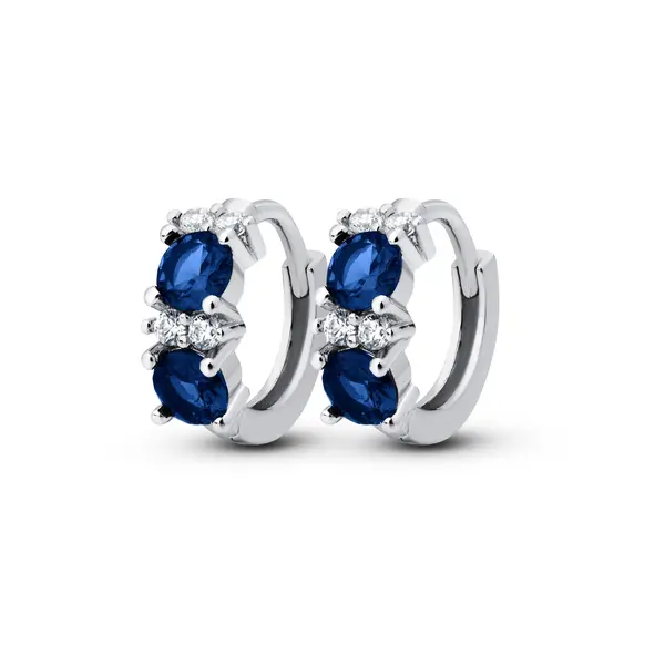 Brinco Prata Rodinada Argola Click Duas Zircônias Azuis