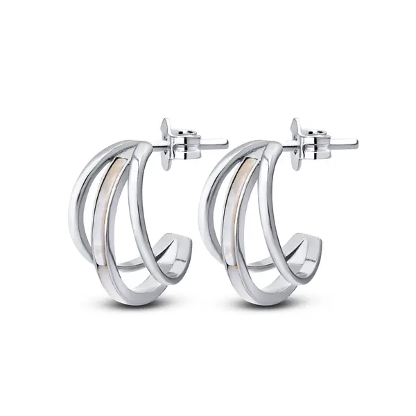 Brinco Prata Rodinada Meia Argola com Zircônia Furta Cor Grande