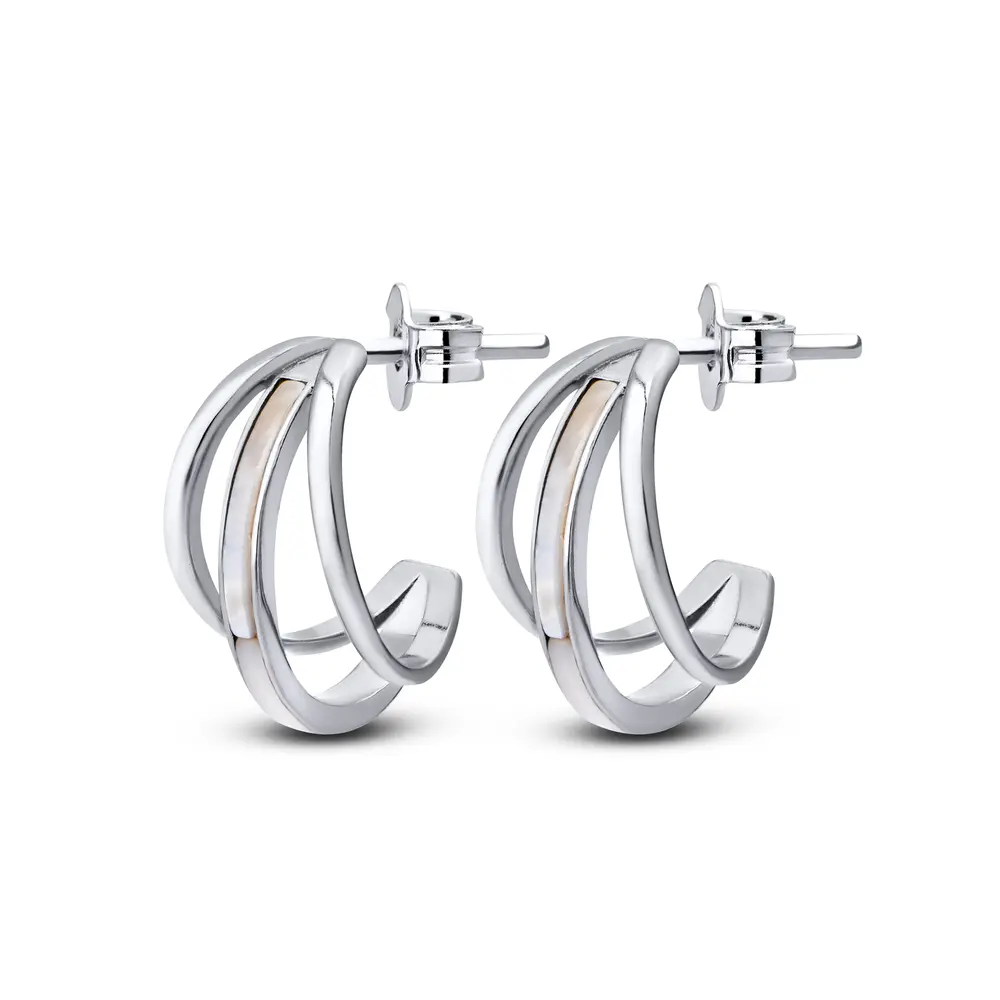 Brinco Prata Rodinada Meia Argola com Zircônia Furta Cor Grande