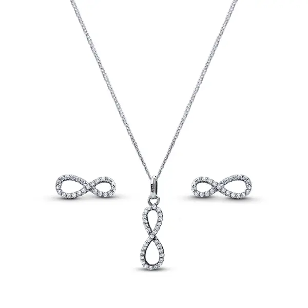 Conjunto Prata Rodinada Infinito Cravejado