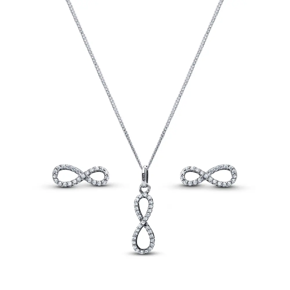 Conjunto Prata Rodinada Infinito Cravejado