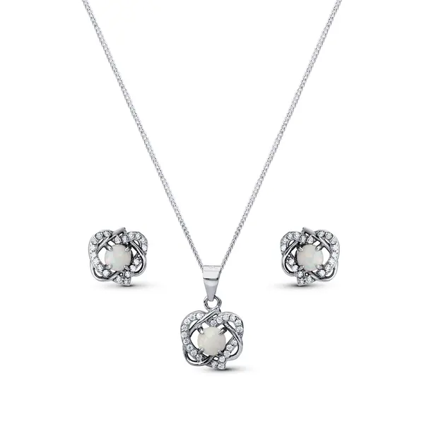 Conjunto Prata Rodinada Flor Cravejada com Zircônia Furta Cor