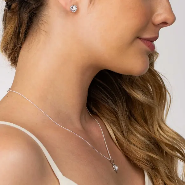 Conjunto Prata Rodinada Flor Cravejada com Zircônia Furta Cor