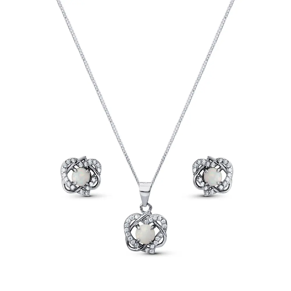 Conjunto Prata Rodinada Flor Cravejada com Zircônia Furta Cor