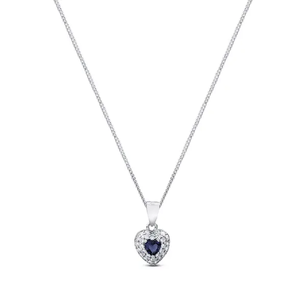 Conjunto Prata Rodinada Coração Cravejado com Zircônia Azul