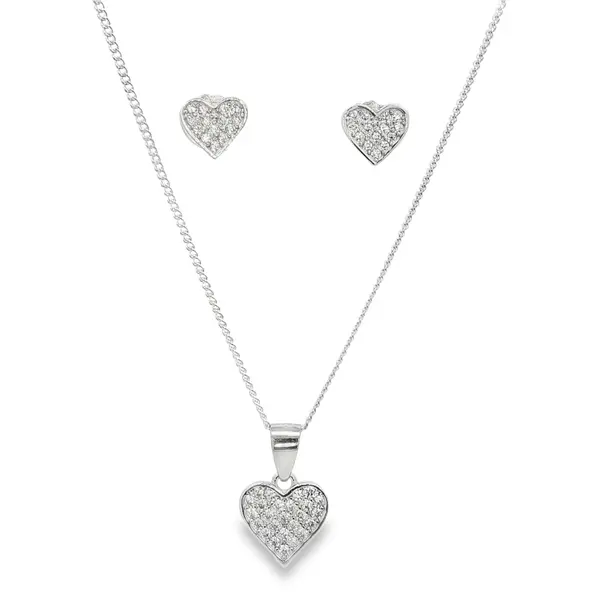 Conjunto Prata Rodinada Coração Cravejado
