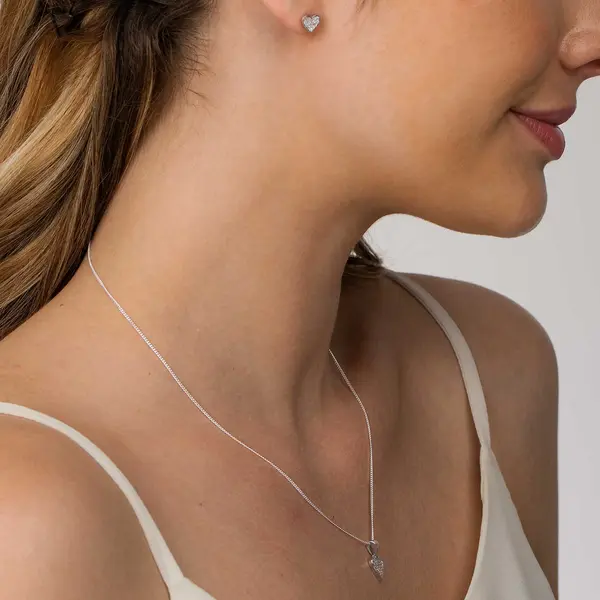 Conjunto Prata Rodinada Coração Cravejado