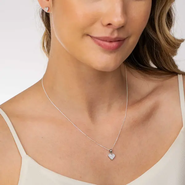 Conjunto Prata Rodinada Coração Cravejado