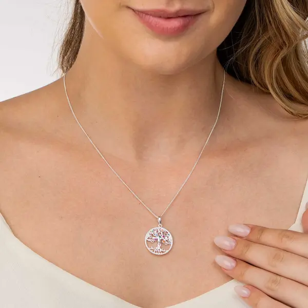 Pingente  Prata Arvore Da  Vida  Com Zircônias  Coloridas