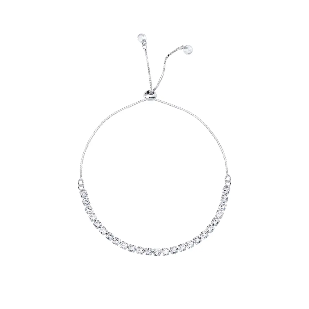 Pulseira Prata Leve Riviera Zircônias Médias Brancas