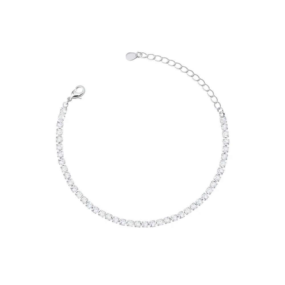 Pulseira Prata Leve Riviera Zircônias Grandes Brancas