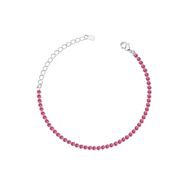 Pulseira Prata Leve Riviera Zircônias Redondas Rosa