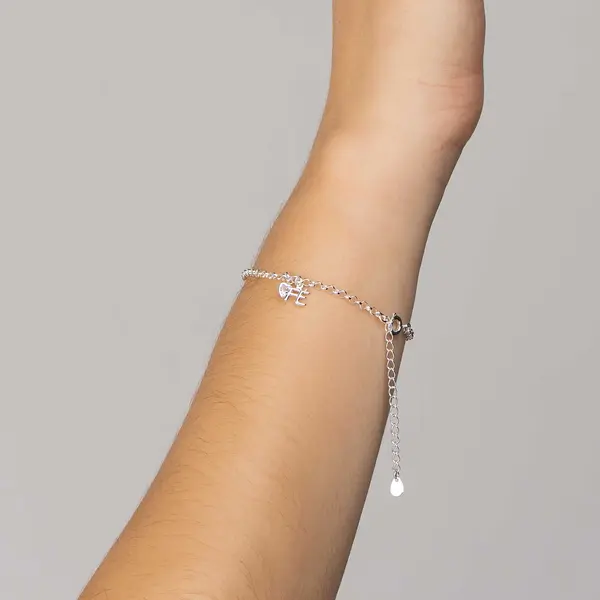 Pulseira Prata Leve Pingente Coração e Fé