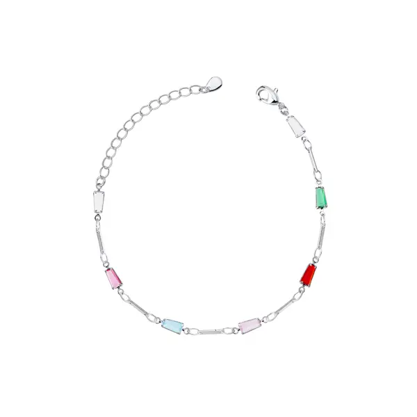 Pulseira Prata Leve Zircônias Retangulares Coloridas