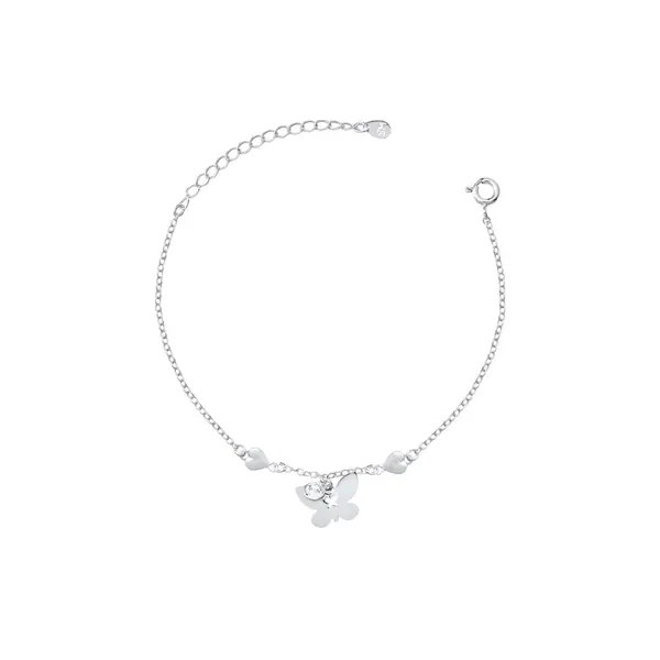 Pulseira Prata Leve Pingente Ponto Luz e Borboleta