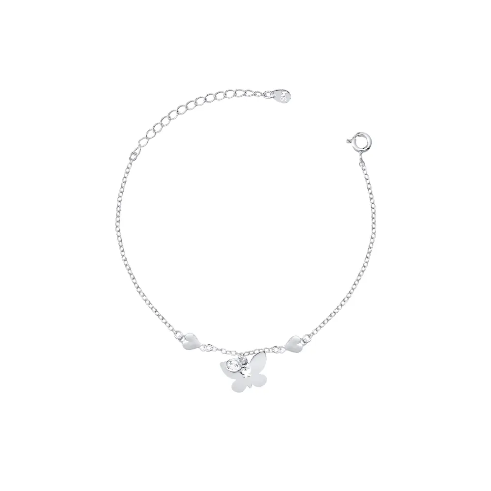 Pulseira Prata Leve Pingente Ponto Luz e Borboleta