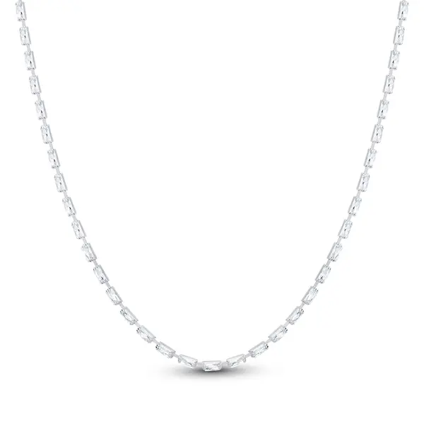 Choker Prata Leve Metade em Riviera Retangulares Finas