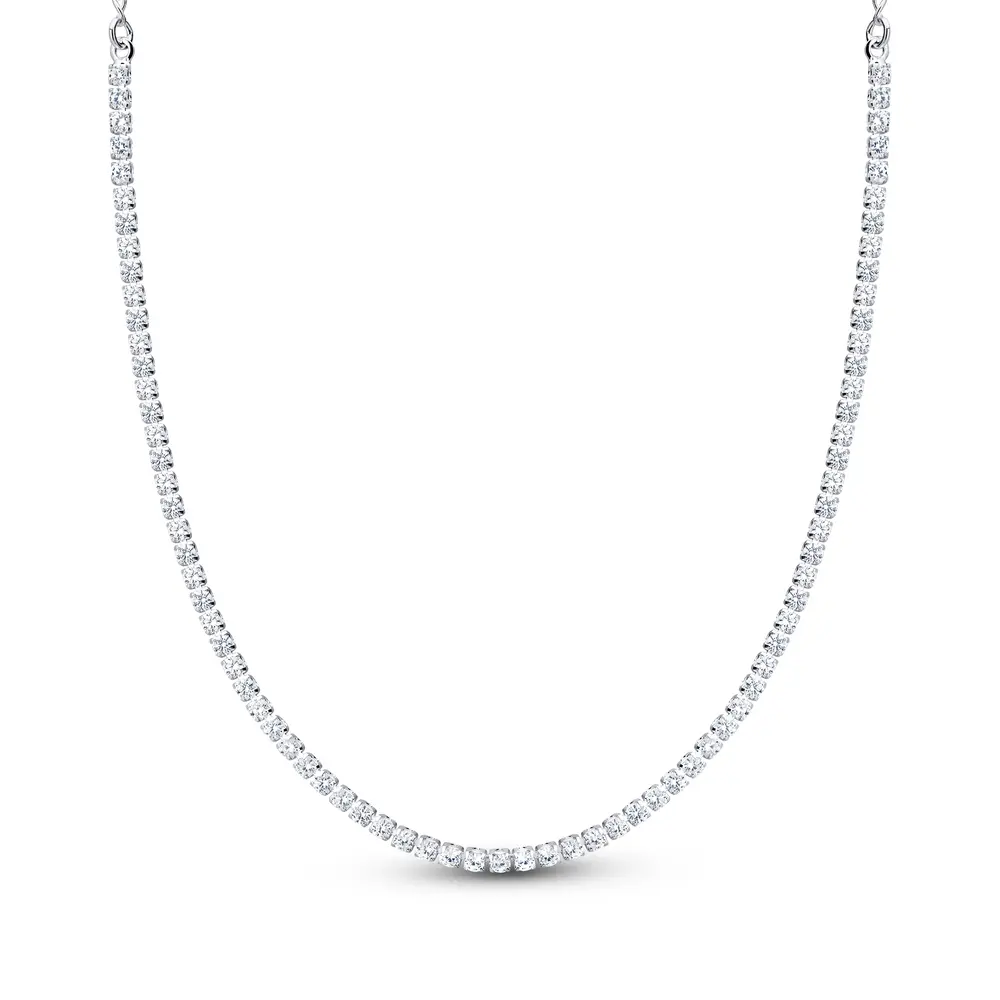 Choker Prata Leve Metade em Riviera Quadradas PP