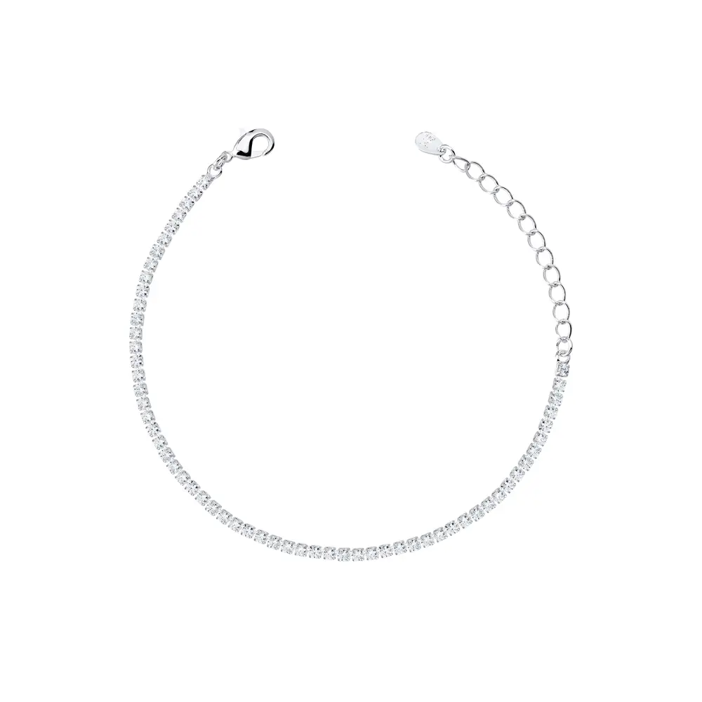 Pulseira Prata Leve Riviera Zircônias Quadradas PP Brancas