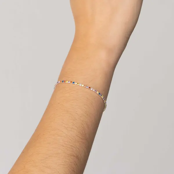 Pulseira Prata Leve Riviera Zircônias Quadradas PP Coloridas