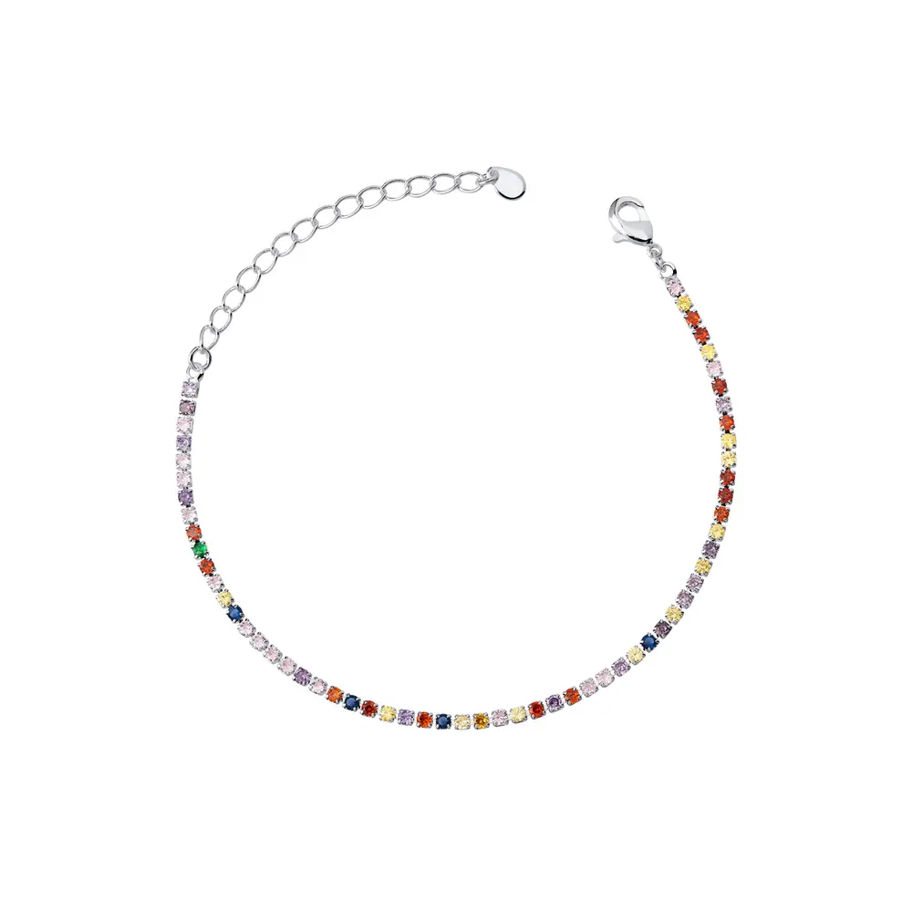 Pulseira Prata Leve Riviera Zircônias Quadradas PP Coloridas