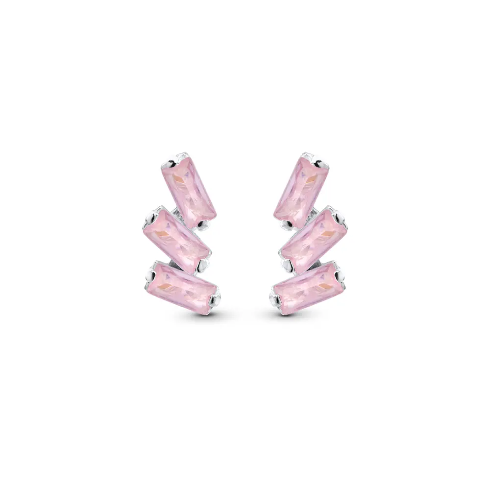 Brinco Prata com Três Zircônias Retangulares