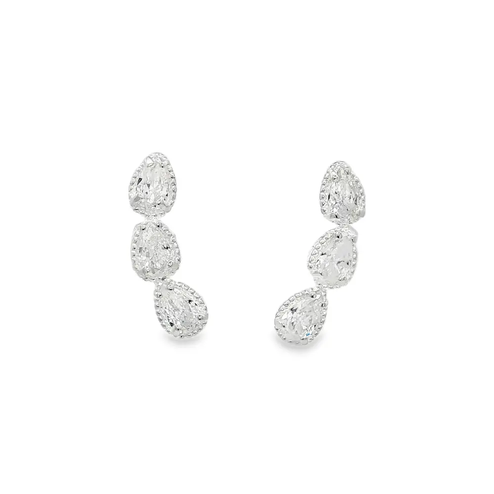 Brinco Prata com Três Zircônias Gotas