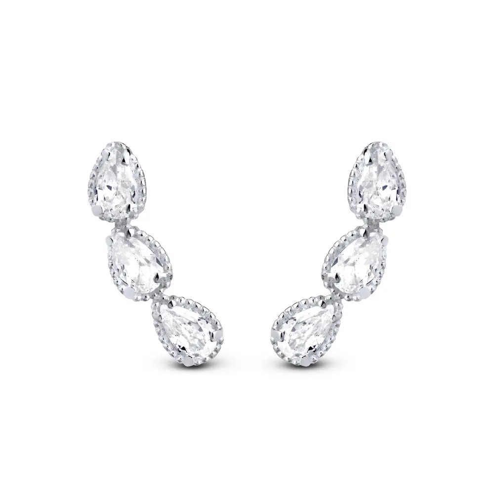 Brinco Prata com Três Zircônias Gotas