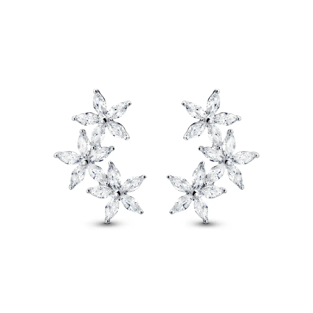 Brinco Prata Leve Flores em Zircônia