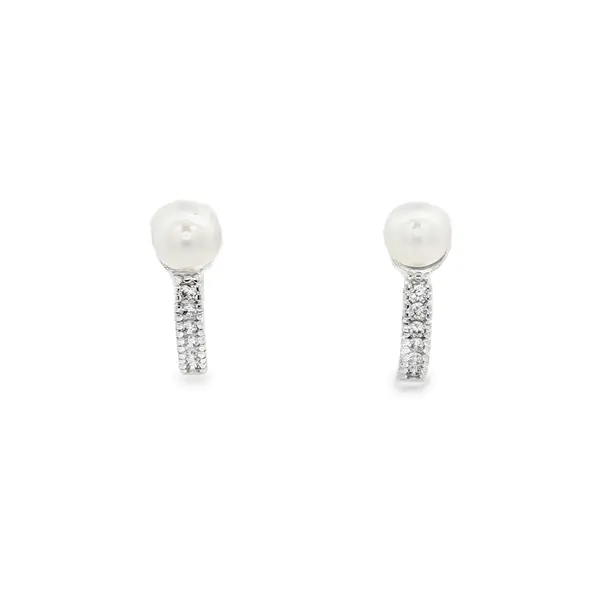 Brinco Prata Meia Argola com Zircônias e Pérola na Ponta