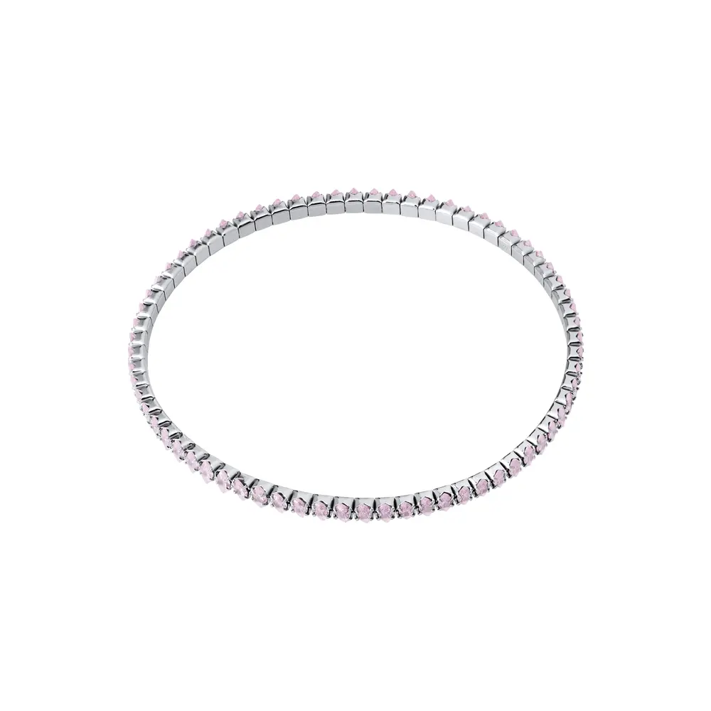 Bracelete Prata Rodinada Riviera Navete Média Rosa Claro