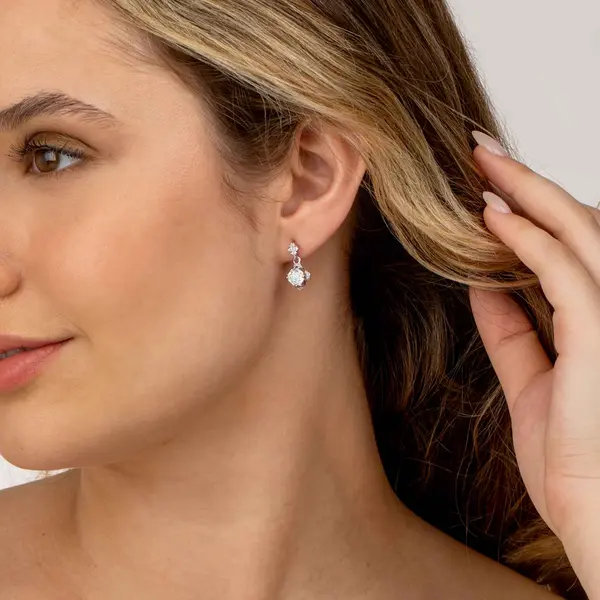 Brinco Banho de Ródio Flor em Zircônia Furta Cor