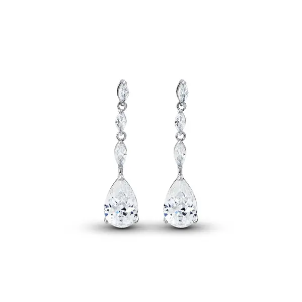 Brinco Banho de Ródio Gota em Zircônia Pendente