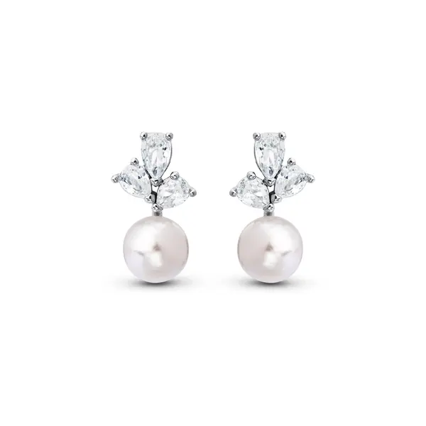 Brinco Banho de Ródio Zircônias e Pérola