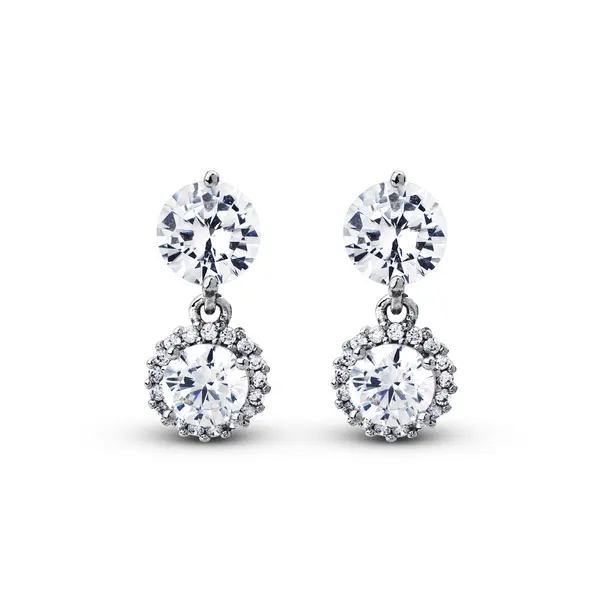 Brinco Banho de Ródio Cravejado Zircônias Redondas