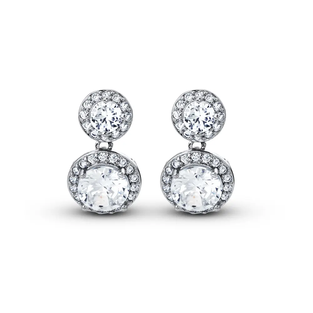 Brinco Banho de Ródio Cravejado Redondo em Zircônias