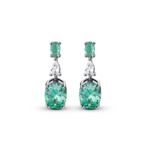 Brinco Banho de Ródio Zircônia Oval Verde